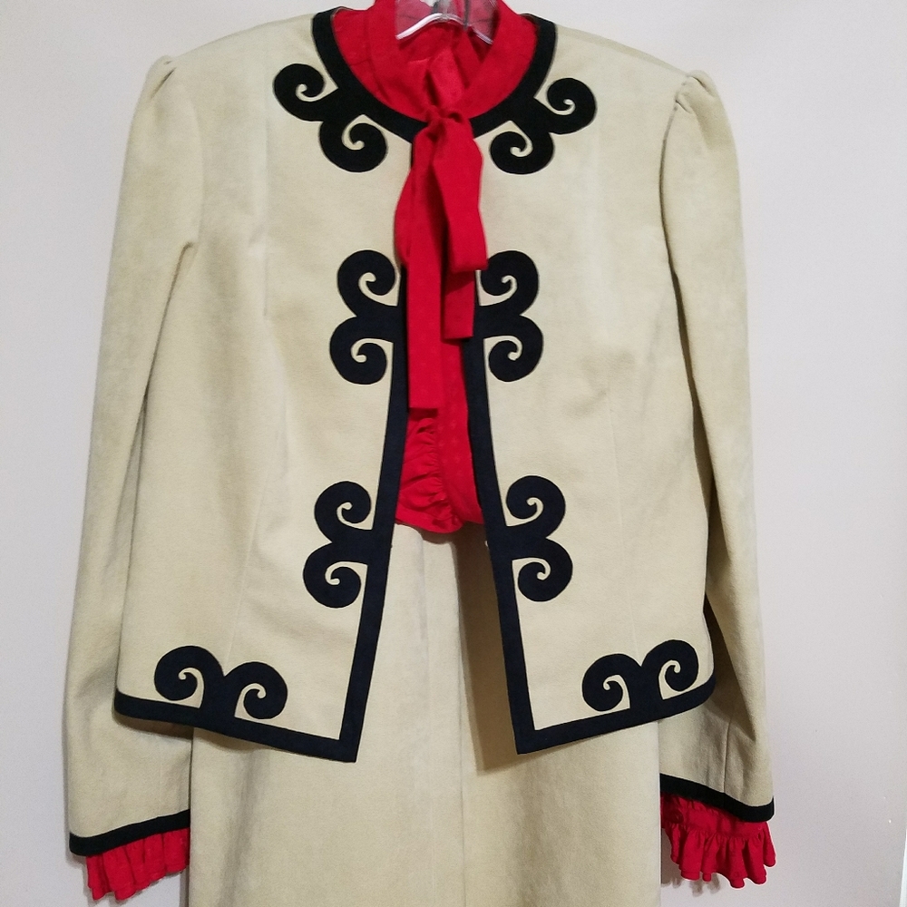 3 piece lovely suede suit with silk blouse.
